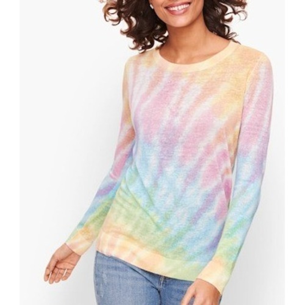 Talbots Petite Size Small Rainbow Tie Dye Linen‎ Blend Crew Neck Sweater Top